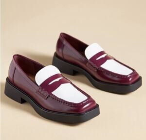 G.H.BASS & CO. Bowery Square Toe Penny Loafers Wine Combo Leather Size 5.5 NIB